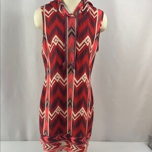 Aryeh Sleeveless Aztec Rust and Pink Patterned Hooded Fall‎ Dress Size Medium
